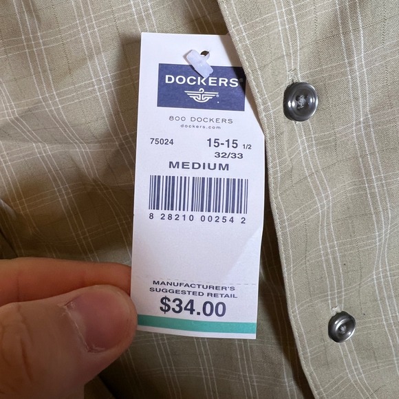 DOCKERS Mens Tan Plaid Button Down Shirt Stain Defender Long Sleeve Medium NEW - Picture 6 of 8